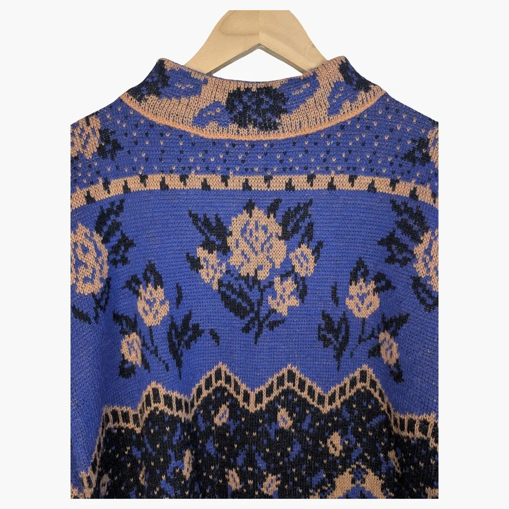 Vintage Floral Knit Sweater | Mock Neck | Women's Medium - Picture 2 of 5